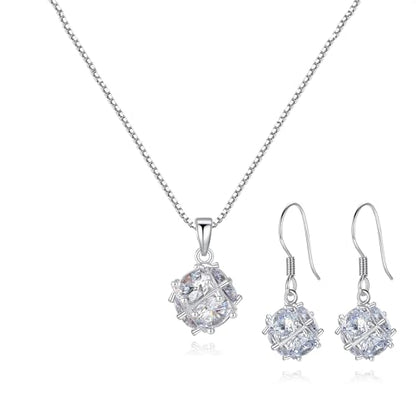 Dainty Solitaire Necklaces Stud Earrings Set For Women,White Gold Plated Simple Prom Jewelry Set Cubic Zirconia Pendant Choker Necklace And Earring Sets Wedding Jewelry For Bridal - color: CZ ball necklace stud set