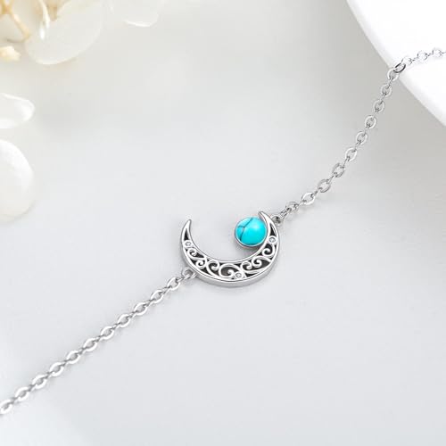 Moon Bracelet for Women 925 Sterling Silver Moonstone/Birthstone Moon Bracelet Butterfly/Dragonfly Bracelet Celtic Moon Butterfly Dragonfly Jewelry Gifts for Women - style: Turquoise-Silver