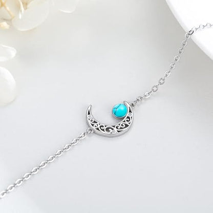 Moon Bracelet for Women 925 Sterling Silver Moonstone/Birthstone Moon Bracelet Butterfly/Dragonfly Bracelet Celtic Moon Butterfly Dragonfly Jewelry Gifts for Women - style: Turquoise-Silver