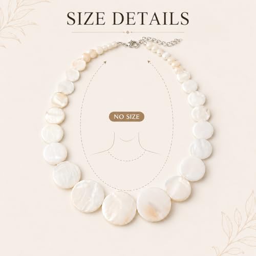 Shell Necklace for Women, White Disc Mother of Pearl Look Statement Choker | White disc beach jewelry with a mother of pearl look and adjustable fit for summer vacation, coastal and resort outfits.
