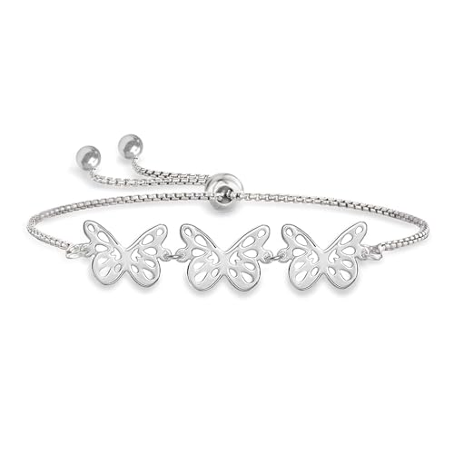 Charmsy 925 Sterling Silver Sliding Bolo Bracelet for Women | Women's Italian Handmade Adjustable Bolo Bead Ball Slider Bracelet - style: Butterfly Bolo