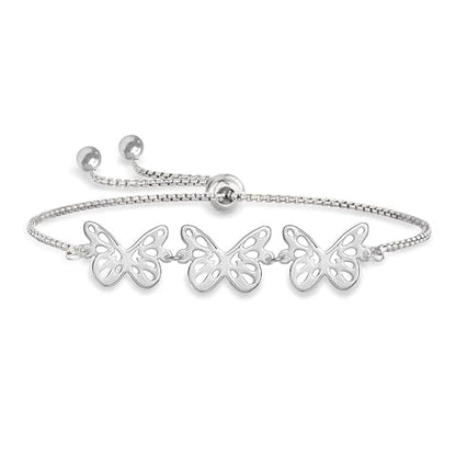 Charmsy 925 Sterling Silver Sliding Bolo Bracelet for Women | Women's Italian Handmade Adjustable Bolo Bead Ball Slider Bracelet - style: Butterfly Bolo