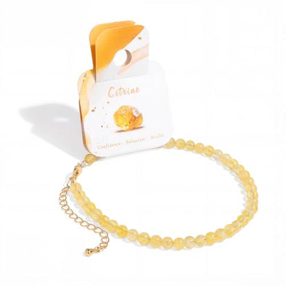 Natural Stone Beaded Anklets for Women, Handmade Boho Clear Quartz 4mm Crystal Beads Anklet, Gold Chain Adjustable Ankles Bracelet, Beach Summer Jewelry Gemstone Foot Bracelet Gift - color: Citrine