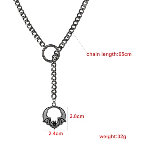 MIFYNN Heart O ring Slip Chain Necklaces for Women Stainless Steel Cuban Chain Bar Necklace Punk Rock Collar Necklace Handmade Adjustable Lariat Y Necklaces for Men - color: Black bat
