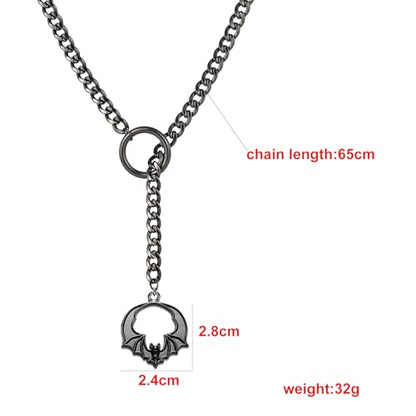 MIFYNN Heart O ring Slip Chain Necklaces for Women Stainless Steel Cuban Chain Bar Necklace Punk Rock Collar Necklace Handmade Adjustable Lariat Y Necklaces for Men - color: Black bat