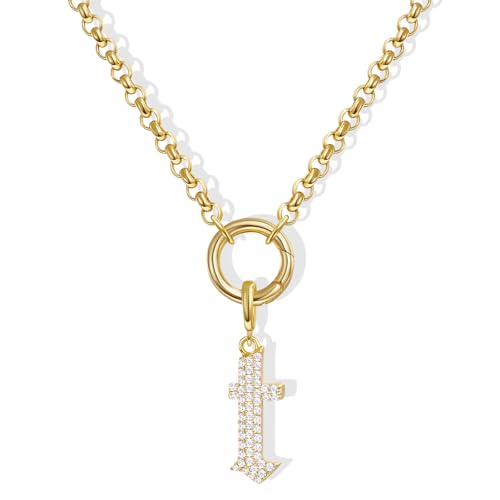KissYan Custom Charm Necklaces for Women, 14K Gold Plated Initial Letter Pendant Box Chain Necklace Dainty Jewelry Gift - style: Gold T