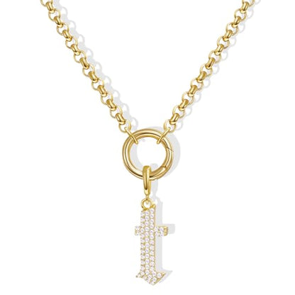 KissYan Custom Charm Necklaces for Women, 14K Gold Plated Initial Letter Pendant Box Chain Necklace Dainty Jewelry Gift - style: Gold T