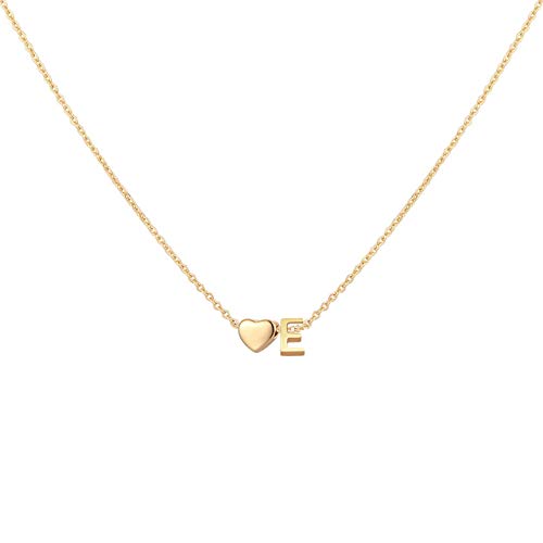 Glimmerst Initial Heart Necklace 18K Gold Plated Stainless Steel Tiny Heart Letter Necklace Personalized Monogram Name Necklace for Women - style: E