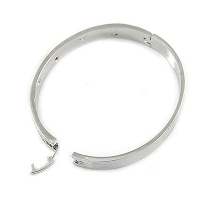 Silver Plated Oval Bangle Bracelet with Clear Crystal Accent - 18cm L