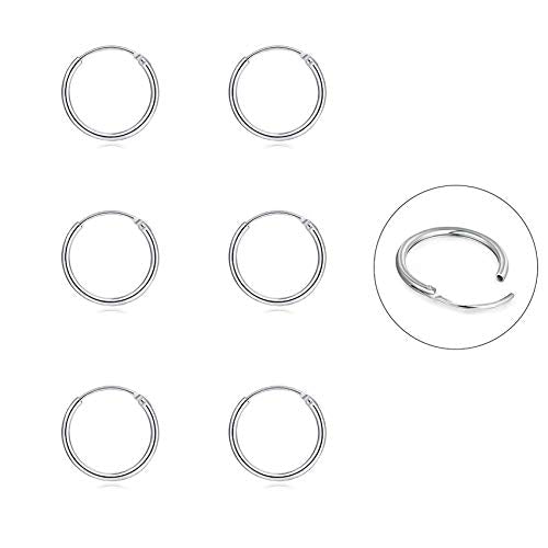 EPIRORA Silver Hoop Earrings- Cartilage Endless Small Hoop Earrings Set for Women Men, 3 Pairs of Hypoallergenic 925 Sterling Silver Tragus Earrings Nose Lip Rings - color: 3 Pairs(10mm*3)