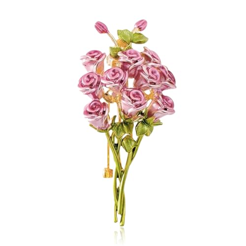 Red Rose Flower Brooches Pins for Women Men Elegant Crystal Flower Lapel Pin Retro Suit Hat Dress Accessories Wedding Valentine's Day Jewelry Gift - style: Pink