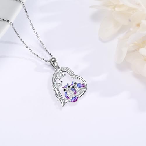 Heart Animal Necklace 925 Sterling Silver Cute Animal Pendant Jewelry Birthday Gifts for Women Girlfriend Mom Animal Lovers - style: 5-2 Owl