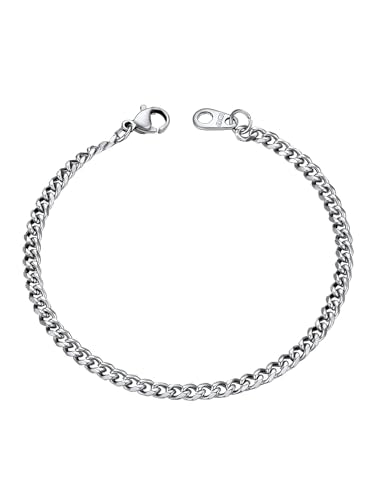 U7 Link Bracelets for Men, Cuban Link/Rope/Watch Band Solid Bracelet, Silver Black Gold Color Wrist Bracelet 3/6/9/12/15mm Width, 6.5/7.5/8.3 Inch Length, Hand Chain Jewelry for Mens Women - color: Cuban-Silver, size: 3.5mm, 7.5 inches
