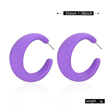 Acrylic Resin C Shape Colorful Hoop Trendy Chunky Cute Candy Earrings - Jewelry for Women - color: Light Violet