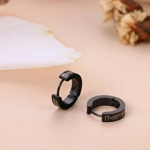 Aroncent 2-8Pcs Womens Mens Huggie Hoop Triangle Earrings Viking Runes Stainless Steel Ear Stud Novelty Black/Gold/Silver - color: Black