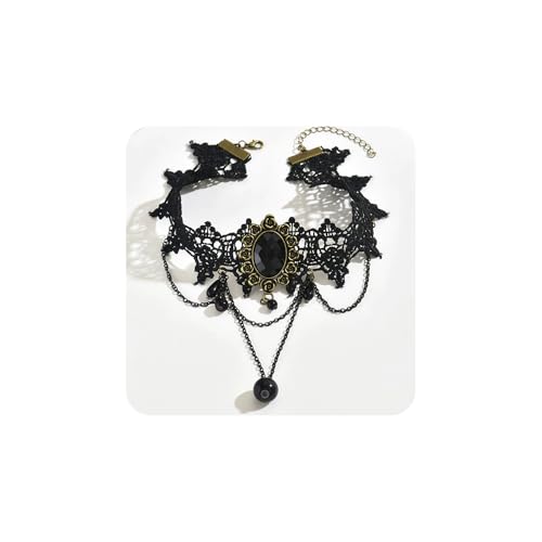 Gothic Lace Choker Necklace for Women, Pearl Sexy Tassel Adjustable Choker Necklace, Boho Halloween Jewelry for Festival Party Cosplay Costume Gifts - color: black Rose Tassels