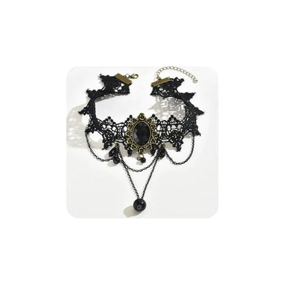 Gothic Lace Choker Necklace for Women, Pearl Sexy Tassel Adjustable Choker Necklace, Boho Halloween Jewelry for Festival Party Cosplay Costume Gifts - color: black Rose Tassels