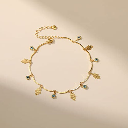 Ankle Bracelets for Women 18K Gold Plated Anklet for Women Gold Charm Anklet Waterproof Summer Beach Foot Chain Jewelry Gifts - style: Evil Eye and Hamsa