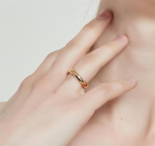 4mm 6mm Stainless Steel Ring Plain Dome High Polished Wedding Band Comfort Fit Size 4-12 - color: Gold-4mm, size: 6