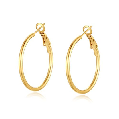 4 Pairs Silver Gold Hoop Earrings for Women | 14K Gold Plated Hoop Earrings Set Hypoallergenic Earring Lightweight Dangle Earrings Set - color: 1 Pair Gold-30mm