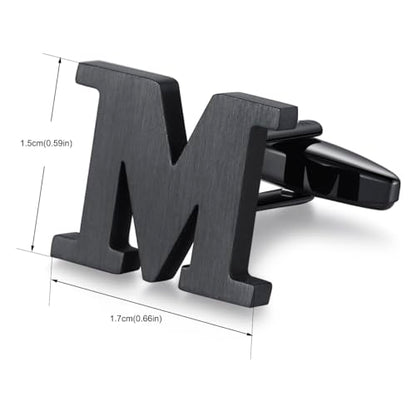 HONEY BEAR Black Initial Letter Round Cufflinks Tie Clip Set for Men | Wedding Business, Tarnish-Resistant, Steel-Plated Copper Base, Gift Box, for Groomsmen, Father, Husband, Anniversary, Formal - style: M