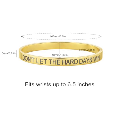 Inspirational Christian Bracelet for Women, Oval Engraved Bible Verse Love Bangle Cuff, Faith Scripture Jewelry, Religious Encouragement Gift for Mom Daughter Sister Friend - color: DON'T LET THE HARD DAYS WIN-Oval Bangle Gold
