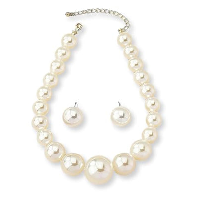 Chunky Pearl Necklace Earrings Set White Big Large Faux Pearl Pendant