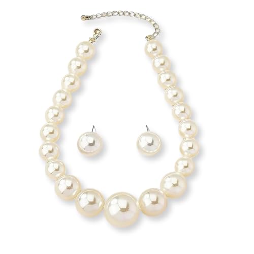 Chunky Pearl Necklace Earrings Set White Big Large Faux Pearl Pendant