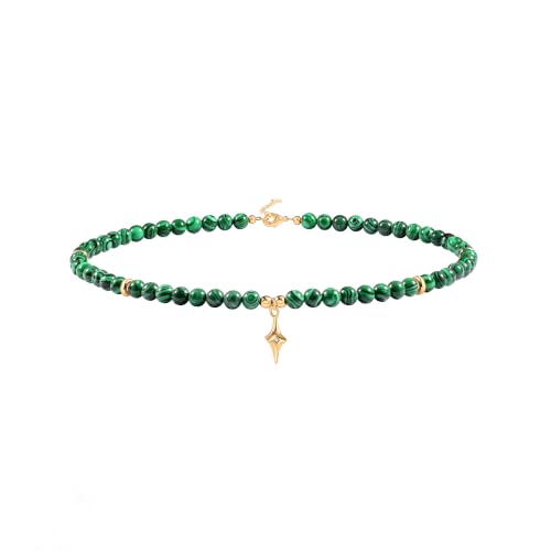 PEARLADA Turquoise Beaded Choker Necklace Chakra Stone Necklace Adjustable - color: Malachite Beads 6mm