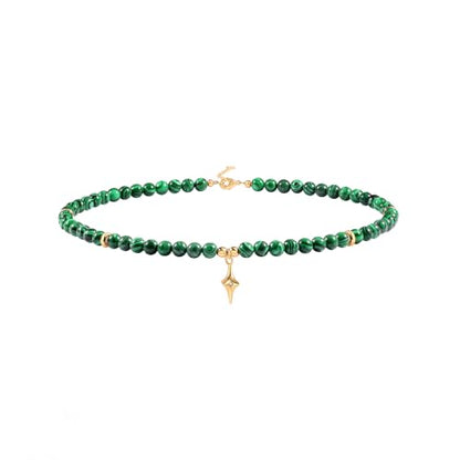 PEARLADA Turquoise Beaded Choker Necklace Chakra Stone Necklace Adjustable - color: Malachite Beads 6mm