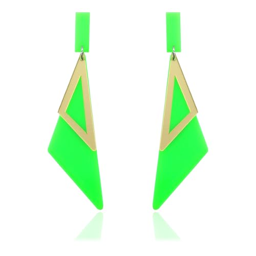 Retro 80s Neon Earrings for Women Acrylic Triangle Neon Dangle Earrings Colorful Geometric Drop Earrings Glow Party Halloween Neon Earrings - color: green