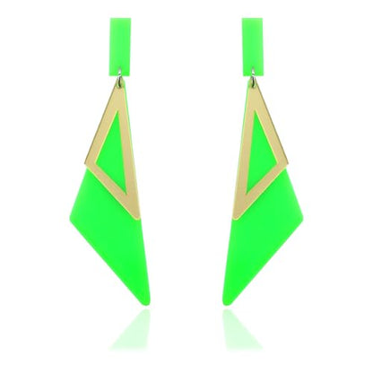 Retro 80s Neon Earrings for Women Acrylic Triangle Neon Dangle Earrings Colorful Geometric Drop Earrings Glow Party Halloween Neon Earrings - color: green