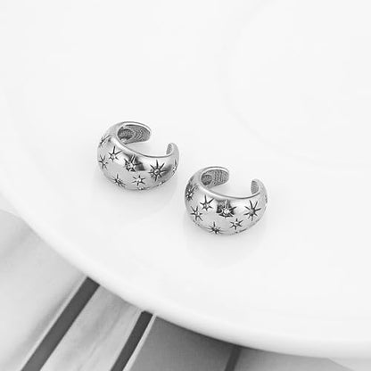 HZMAN Stainless Steel Eight-Point Star Ear Cuff, No Piercing Required Clip On Earring, 1.49cm/0.58in Gothic Geometric Jewelry, Non-Adjustable Ear Climber for Women & Men - color: Transparent
