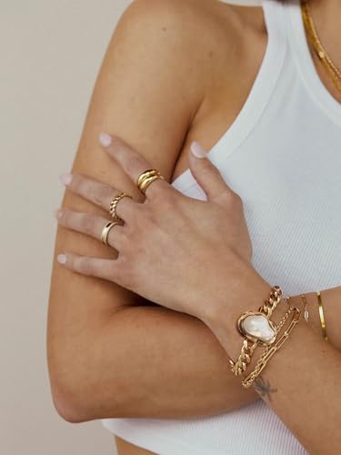SOFYBJA 18k Gold Plated Personalized Chunky Cuban Oval Link Chain Bracelets for Men Toggle Rope Bracelet Jewelry for Women - style: Pearl Cuban Chain Link Bracelet
