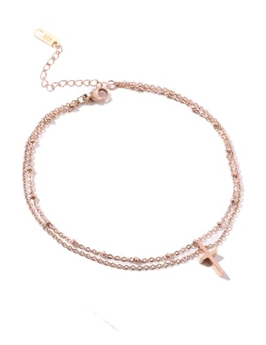 RoseGold Ankle Bracelets for Women - Layered Anklets - Link Foot Jewellery - color: RoseGold - 23#