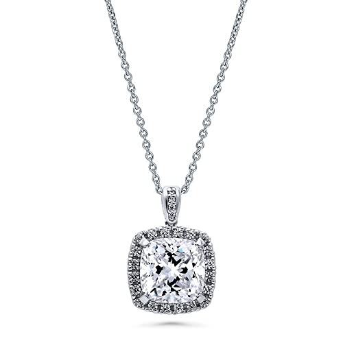 BERRICLE Sterling Silver CZ Pendant Necklace for Women, Cubic Zirconia - Cushion, Pear, Princess, Round Cut - Art Deco Halo Designs - style: Cushion Halo