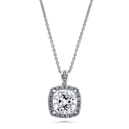 BERRICLE Sterling Silver CZ Pendant Necklace for Women, Cubic Zirconia - Cushion, Pear, Princess, Round Cut - Art Deco Halo Designs - style: Cushion Halo