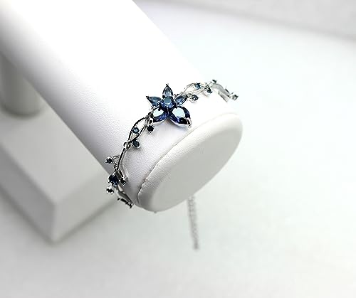 Faship Gorgeous CZ Crystal Floral Necklace Earrings Set - color: Navy Blue / Matching Bracelet