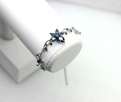 Faship Gorgeous CZ Crystal Floral Necklace Earrings Set - color: Navy Blue / Matching Bracelet