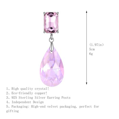 Crystal Heart Teardrop Dangle Earrings for Women Hypoallergenic Multicolor Cubic Zirconia Drop Earrings for Wedding Prom Party Daily Wear - color: Teardroppink