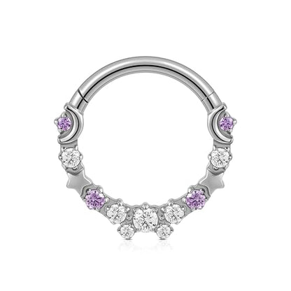 Celestial Titanium Hoop Collection - 16G 8mm/6mm ASTM F136 Titanium Star & Moon Daith, Cartilage, Septum Piercing Jewelry - Seamless Hinged Clicker Hoops - color: Star and Moon - Tit, size: 16G(1.2mm), 5/16"(8mm)