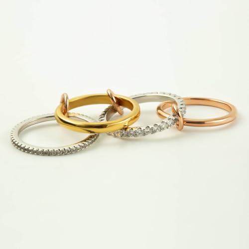 Gold Stackable Rings for Women Non Tarnish, Dainty Stackable CZ Cubic Zirconia 18k Gold Plated Rings, Gold Knuckle Women Rings Set
