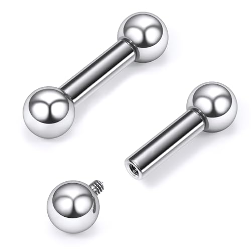 16G-2G ASTM F136 Titanium Internally Threaded Nipple Tongue Rings Piercing Jewelry Straight Industrial Earring Barbell G23 Titanium Nipple Tongue Bars Piercing Jewelry for Women Men 12MM-40MM - style: 4G, 14mm Length, 8mm Ball