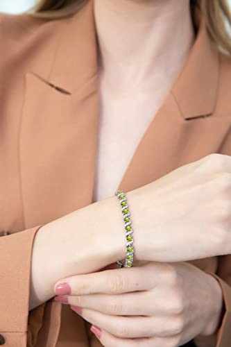 B. BRILLIANT Sterling Silver Genuine, Created or Simulated Gemstone Round S Design Tennis Bracelet for Women - color: Peridot - Sterling Silver