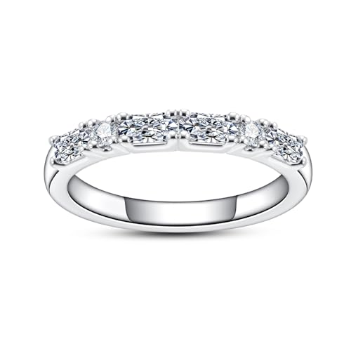 Cubic Zirconia Half Eternity Wedding Band Rings Round/Oval/Cushion Cut 5/6 Stones 5A Grade D Color CZ Stacking Band Engagement Promise Rings for Women - style: Raound & Cushion