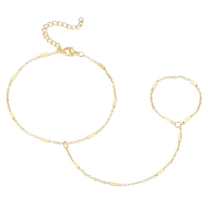Emibele Gold Bracelets for Women, 18K Gold Plated Hand Chain, Cubic Zirconia Stainless Steel Non Tarnish Hand Chain Bracelet with Finger Ring, Adjustable Trendy Jewelry Valentines Day Gifts for Women - style: Sparkling Chain