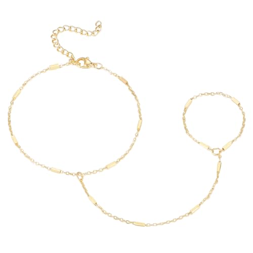 Emibele Gold Bracelets for Women, 18K Gold Plated Hand Chain, Cubic Zirconia Stainless Steel Non Tarnish Hand Chain Bracelet with Finger Ring, Adjustable Trendy Jewelry Valentines Day Gifts for Women - style: Sparkling Chain