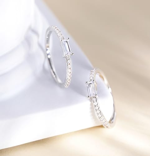 TIGRADE 1.5mm Eternity Ring Baguette Cubic Zirconia Anniversary Ring CZ Pave Wedding Band for Women Size 3-12 - color: Silver