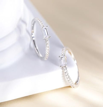 TIGRADE 1.5mm Eternity Ring Baguette Cubic Zirconia Anniversary Ring CZ Pave Wedding Band for Women Size 3-12 - color: Silver