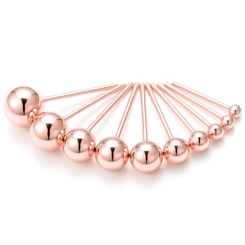 Sterling Silver Earrings for Women: Hypoallergenic 925 Sterling Silver Round Ball Stud Earrings for Women Multiple Piercing 5 Pairs Tiny Stud Earrings 2mm 3mm 4mm 5mm 6mm - style: Rose gold stud earrings